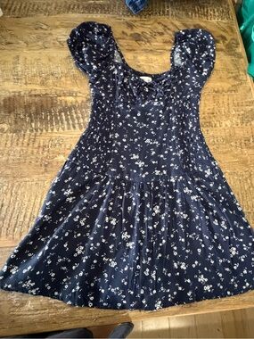 Navy Floral Smocked mini Dress
